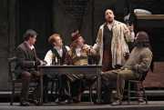 Rodolfo (tenor Derek Taylor), Schaunard (baritone Andrew Garland), Benoit (bass-baritone Tom O’Toole), Marcello (baritone Timothy Mix) and Colline (bass-baritone Matthew Burns), La Boheme, Boston Lyric Opera, 2007