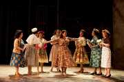 The bride Zerlina (soprano Heather Johnson) and her bridesmaids show off the production’s colorful new costumes, Don Giovanni, Boston Lyric Opera, 2009