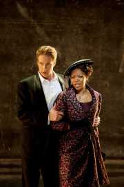 Don Giovanni (baritone Christopher Schaldenbrand) tries to restrain Donna Elvira (soprano Kimwana Doner), Don Giovanni, Boston Lyric Opera, 2009