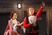 Commedia dell’arte troupe member Zerbinetta (soprano Rachele Gilmore) responds to the Composer’s (mezzo-soprano Edyta Kulczak) passionate defense of the power of true love., Ariadne auf Naxos, Boston Lyric Opera, 2010