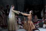 The captured Trojan princess Ilia (soprano Camille Zamora) doubts the love of her captor, the Greek prince Idamante (mezzo-soprano Sandra Piques Eddy), Idomeneo re di Creta, Boston Lyric Opera, 2010