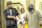 Figaro (baritone Gregory Gerbrandt) tries to convince Don Basilio (bass-baritone Frank Ward, Jr.) that he is ill so that he does not ruin Rosina’s (mezzo-soprano Nicole Rodin) attempt to escape Doctor Bartolo’s house., Boston Lyric Opera, 2010