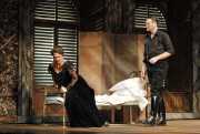 Floria Tosca (soprano Jill Gardner) struggles with her love and her morals as Baron Scarpia (bass-baritone Bradley Garvin) pressures her to give herself to him to save Mario Cavaradossi, Tosca, Boston Lyric Opera, 2010