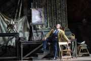 The painter Mario Cavaradossi (tenor Diego Torre) with his painting of Mary Magdalene in the Church of Sant’Andrea della Valle, Tosca, Boston Lyric Opera, 2010