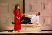 Roman Emperor Claudio (Bass-Baritone Christian Van Horn) tries to seduce Poppea (Soprano Kathleen Kim). Photo taken at final dress rehearsal of BLO’s Agrippina by Jeffrey Dunn for Boston Lyric Opera © 2011