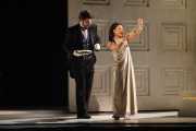 Faithful servant Lesbo (Bass David M. Cushing) helps Poppea (Soprano Kathleen Kim) adorn herself in her beloved pearls. Photo taken at final dress rehearsal of BLO’s Agrippina by Jeffrey Dunn for Boston Lyric Opera © 2011