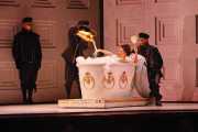 Poppea (Soprano Kathleen Kim) makes a splashy entrance while attended to by court servants. Photo taken at final dress rehearsal of BLO’s Agrippina by Jeffrey Dunn for Boston Lyric Opera © 2011