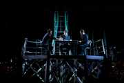 The cast of The Lighthouse. Christopher Burchett (Officer 2/Blazes), David Cushing (Officer 3/Arthur/Voice of the Cards), and John Bellemer (Officer 1/Sandy), The Lighthouse, Boston Lyric Opera, 2011