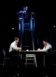 The cast of The Lighthouse. Christopher Burchett (Officer 2/Blazes), David Cushing (Officer 3/Arthur/Voice of the Cards), and John Bellemer (Officer 1/Sandy), The Lighthouse, Boston Lyric Opera, 2011