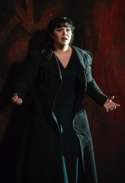 Guilty over her infidelity, Kátya (Elaine Alvarez) descends into madness in Boston Lyric Opera’s production of Kátya Kabanová, composed by Leoš Janáček. 2015