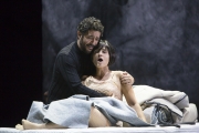 (l.-r.) Musician Schaunard (Andrew Garland) and philosopher Colline (Brandon Cedel) make a political statement in Boston Lyric Opera's new production of "La Bohème," directed by Rosetta Cucchi in her U.S. debut and running Oct 2-11 at the Citi Performing Arts Center Shubert Theatre in Boston
