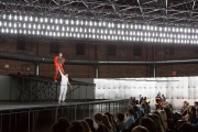 Boston Lyric Opera’s new “Opera Annex” production of Philip Glass’s dystopian “In the Penal Colony” based on the Franz Kafka short story in a limited run Nov 11-15, has transformed the historic Cyclorama at the Boston Center for the Arts into a terrifying torture machine at the heart of the drama. Pictured (l.r.) are David McFerrin as The Officer and Neal Ferreira as The Visitor