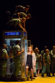 Carmen (Jennifer Johnson Cano) gets some bad news after her shift at the cigarette factory while being surrounded and ogled by soldiers in Boston Lyric Opera’s production of Georges Bizet’s “Carmen” directed by Calixto Bieito. “Carmen” opens BLO’s 40th Season, at the Boston Opera House through October 2.
