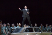 The dashing matador Escamillo (Michae Mayes) delights the men of the town with boastful stories about his exploits in the bullring -- and outside it -- in Boston Lyric Opera’s production of Georges Bizet’s “Carmen” directed by Calixto Bieito. “Carmen” opens BLO’s 40th Season, at the Boston Opera House through October 2.