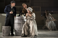 ABIGAIL -- (l.-r.) William Burke (Jesse Blumberg) and William Hare (Craig Colclough) consider the fate of Abigail Simpson (Marie McLaughlin), who’s spent too much time at the pub in Boston Lyric Opera’s world premiere production of THE NEFARIOUS, IMMORAL BUT HIGHLY PROFITABLE ENTERPRISE of MR. BURKE and MR. HARE by composer Julian Grant and librettist Mark Campbell. Runs Nov 8-12; details at BLO.org.