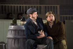 BETTER TIMES -- (l.-r.) Burke (Jesse Blumberg) and Hare (Craig Colclough) imagine growing their business in Boston Lyric Opera’s world premiere production of THE NEFARIOUS, IMMORAL BUT HIGHLY PROFITABLE ENTERPRISE of MR. BURKE and MR. HARE by composer Julian Grant and librettist Mark Campbell. Runs Nov 8-12; details at BLO.org.