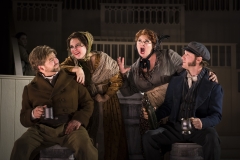 DEADLY QUARTET -- (l.-r.) William Hare (Craig Colclough), his wife Margaret (Heather Gallagher), Helen McDougal (Michelle Trainor) and her lover William Burke (Jesse Blumberg) contemplate a better life through nefarious means in Boston Lyric Opera’s world premiere production of THE NEFARIOUS, IMMORAL BUT HIGHLY PROFITABLE ENTERPRISE of MR. BURKE and MR. HARE by composer Julian Grant and librettist Mark Campbell. Runs Nov 8-12; details at BLO.org.