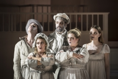 VICTIMS -- (l.r.) The five victims of Burke & Hare – Daft Jamie (Michael Slattery), Abigail Simpson (Marie McLaughlin), Donald (David Cushing), Madge Docherty (Antonia Tamer), and Mary Paterson (Emma Sorenson), return to haunt the people responsible for their untimely deaths in Boston Lyric Opera’s world premiere production of THE NEFARIOUS, IMMORAL BUT HIGHLY PROFITABLE ENTERPRISE of MR. BURKE and MR. HARE by composer Julian Grant and librettist Mark Campbell. Runs Nov 8-12; details at BLO.org.