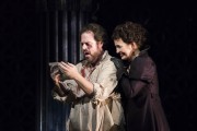 After bribing Scarpia to ensure their escape from Rome, Tosca (Elena Stikhina) shows Cavaradossi (Jonathan Burton) the letter of safe passage in the Boston Lyric Opera production of TOSCA, running Oct 13-22 at the Cutler Emerson Majestic Theater. Tickets BLO.org.