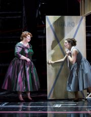 (l.-r.) Marcellina (Michelle Trainor) proves vexing to Susanna (Emily Birsan) in Boston Lyric Opera’s new production of “The Marriage of Figaro” running through May 7 at John Hancock Hall