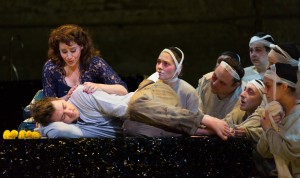 Tom Rakewell (Ben Bliss), recuperating in a sanitorium, takes comfort from Anne Trulove (Anya Matanovic) in Boston Lyric Opera’s new production of Stravinsky’s THE RAKES PROGRESS, running through March 19 at the Emerson Majestic Theater