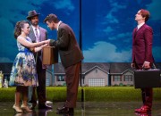 Anne Trulove (Anya Matanovic) and her father Trulove (David Cushing) say goodbye to Tom Rakewell (Ben Bliss) while Nick Shadow (Kevin Burdette) looks on in Boston Lyric Opera’s new production of Stravinsky’s THE RAKES PROGRESS, running through March 19 at the Emerson Majestic Theater
