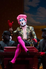 Sellem the auctioneer (Jon Jurgens) takes glee in the sale of Rakewell’s worldly possessions in Boston Lyric Opera’s new production of Stravinsky’s THE RAKES PROGRESS, running through March 19 at the Emerson Majestic Theater