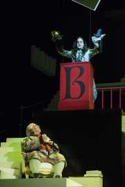 (l.r.) Steven Condy, as Bartolo, listens to David Crawford as Basilio, who concocts a scheme to discredit one of Rosina’s other suitors in Boston Lyric Opera’s new production of THE BARBER OF SEVILLE, directed by Rosetta Cucchi.