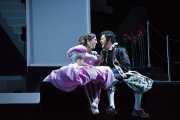 – (l.r.) Daniela Mack as Rosina and Jesus Garcia as Count Almaviva express their love in Boston Lyric Opera’s new production of THE BARBER OF SEVILLE, directed by Rosetta Cucchi.