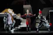 – (l.r.)  Steven Condy as Bartolo, Matthew Worth as Figaro, and Jesus Gonzalez as Almavivain Boston Lyric Opera’s new production of THE BARBER OF SEVILLE, directed by Rosetta Cucchi.
