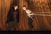 Mrs. Peachum (Michelle Trainor) berates Macheath (Christopher Burchett) whose arrest she helped secure, in the Boston Lyric Opera’s production of Weill and Brecht’s THE THREEPENNY OPERA, running March 16-25 at the Huntington Avenue Theatre.  BLO.org.