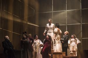 Christopher Burchett as Macheath (top) and the cast of Boston Lyric Opera’s production of Weill and Brecht’s THE THREEPENNY OPERA, running March 16-25 at the Huntington Avenue Theatre.  BLO.org.