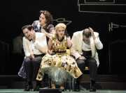 Heather Johnson as “Dinah” (rear) scolds her children (l.-r.) Neal Ferreira, Mara Bonde and Vincent Turregano in Boston Lyric Opera’s TROUBLE IN TAHITI/ARIAS AND BARCAROLLES, playing thru May 20.  Tickets www.BLO.org