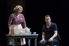 Hawkins Fuller (Jesse Blumberg, r.) confesses a terrible secret to his now-former assistant, Mary Johnson (Chelsea Basler) in Boston Lyric Opera’s production of “Fellow Travelers,” playing Nov. 13-17 at the Emerson Paramount Center.