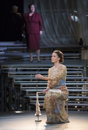 Lucretia (Kelley O’Connor) spins wool while thinking of her husband Collatinus, who is away at war against the Estrucans in Boston Lyric Opera’s production of “The Rape of Lucretia” March 11-17 at Artists for Humanity EpiCenter.