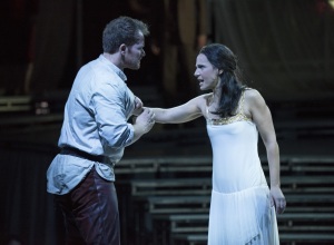 Tarquinius (Duncan Rock) insists that Lucretia (Kelley O’Connor) submit to him, and threatens her if she doesn’t in Boston Lyric Opera’s production of “The Rape of Lucretia” March 11-17 at Artists for Humanity EpiCenter.