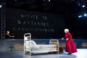 Offred (Jennifer Johnson Cano) sees her room for the first time in Boston Lyric Opera’s production of “The Handmaid’s Tale,” running through May 12. BLO.org.