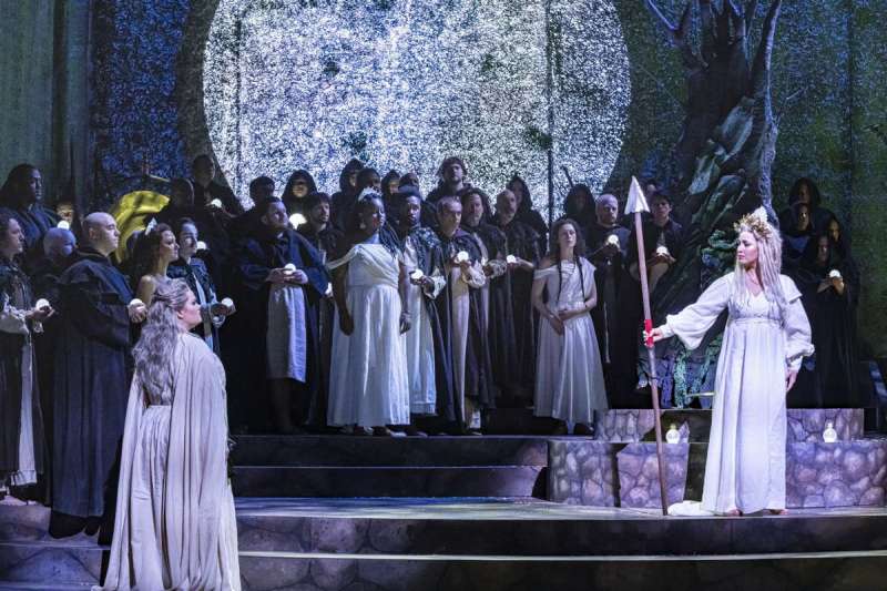 Elena Stikhina as Norma performs the famous aria Casta Diva with the BLO chorus in Boston Lyric Opera's 2020 production of Norma
