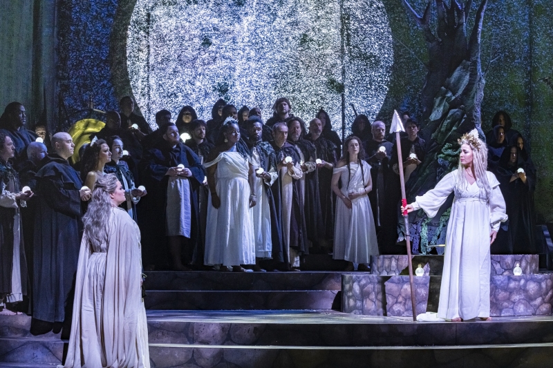 Elena Stikhina as Norma performs the famous aria Casta Diva with the BLO chorus in Boston Lyric Opera's 2020 production of Norma