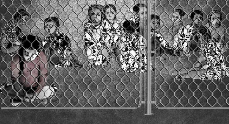 Luna in a Detention Center cage | Boston Lyric Opera's 2021 Operabox.tv production of The Fall of the House of Usher