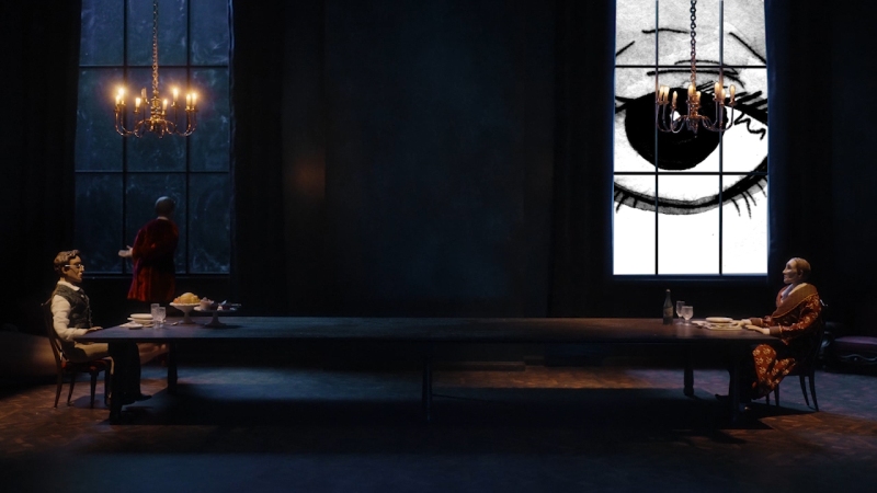 Luna watches Roderick and William have dinner | Boston Lyric Opera's 2021 Operabox.tv production of The Fall of the House of Usher