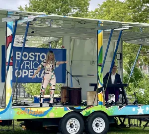 Angela Yam performing at Madison Park in Roxbury.