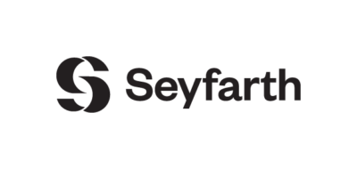 Seyfarth written in black letters to the right of an S logo made up of two intersecting circles cut to appear both circular and S shaped.