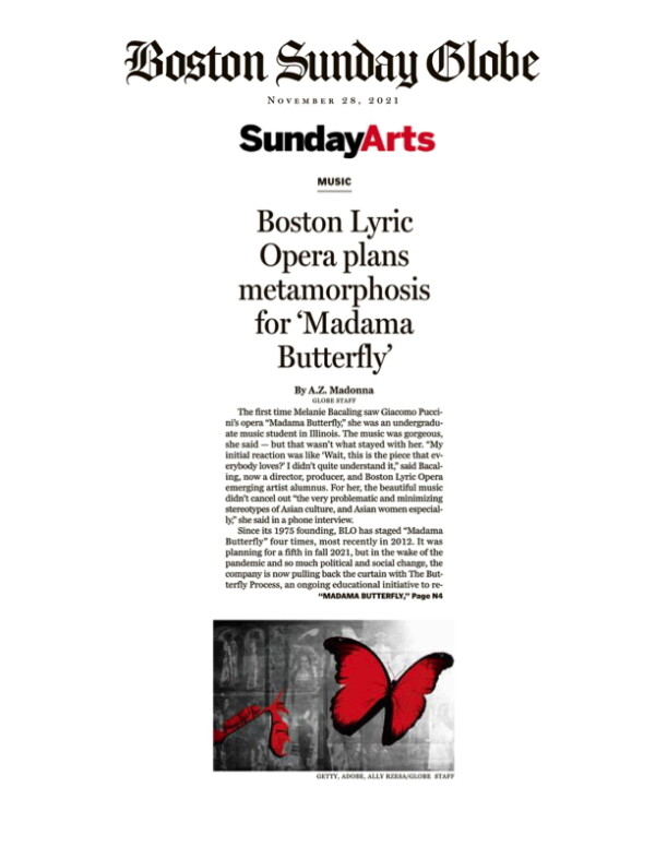 Read All About It!: Boston Lyric Opera Plans Metamorphosis for 'Madama Butterfly' - Boston Globe