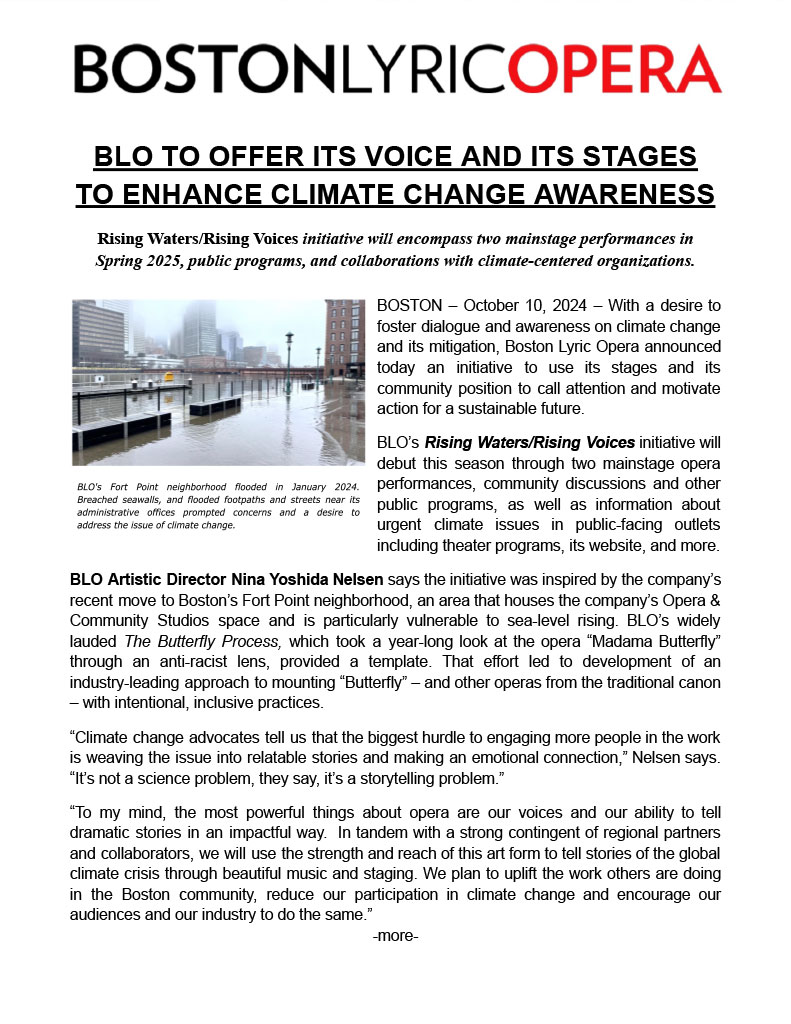 RISING WATERS/RISING VOICES INITIATIVE WILL ENCOMPASS TWO MAINSTAGE PERFORMANCES IN SPRING 2025, PUBLIC PROGRAMS, AND COLLABORATIONS WITH CLIMATE-CENTERED ORGANIZATIONS